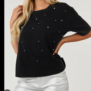 Rebecca Minkoff black pearl studded tee top size large